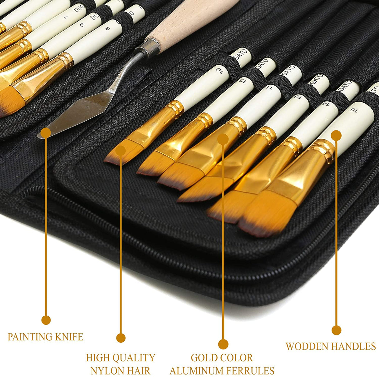 Artist Paint Brush Set 15pcs Includes Pop-up Carrying Case with Free Palette Knife and 2 Sponges for Acrylic, Oil, Watercolor, Art, Scale Model, Face, Paint by Numbers for Adults