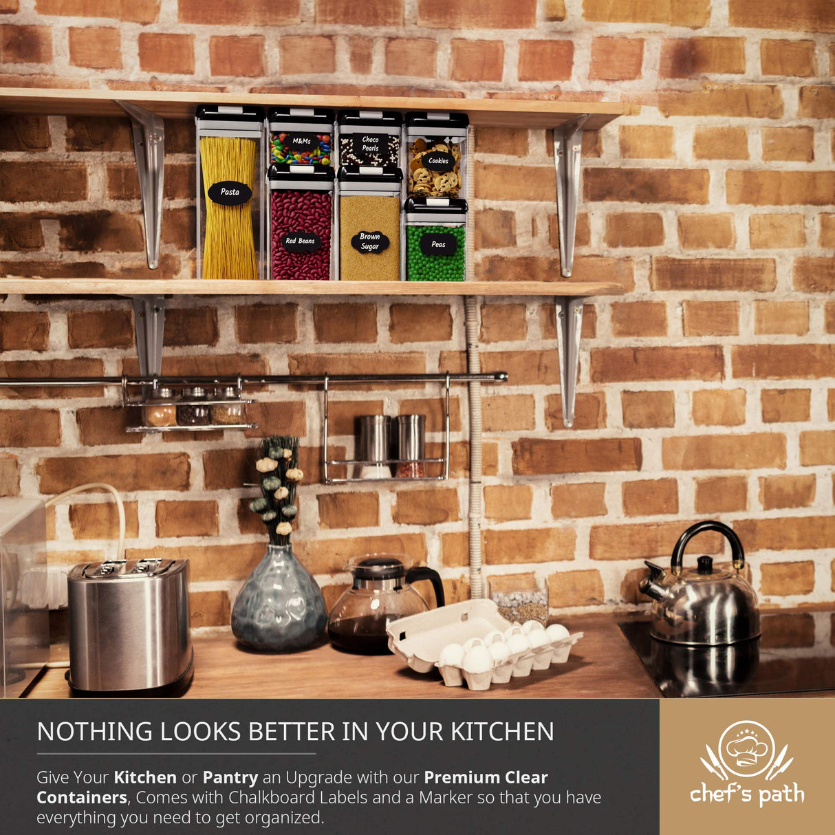 Airtight Food Storage Container Set - 7 PC Set - Chalkboard Labels & Marker - Kitchen & Pantry Containers - BPA-Free - Clear Plastic Canisters with Improved Durable Lids