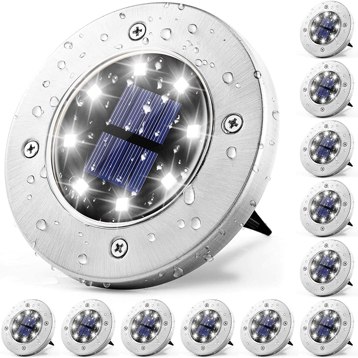 12 Pack Solar Garden Light, Waterproof Solar Ground Disk Light, Outdoor Garden LED Solar Ground Lights for Pathway/Patio/Walkway/Path/Driveway/Lawn/Landscape Lighting (White)