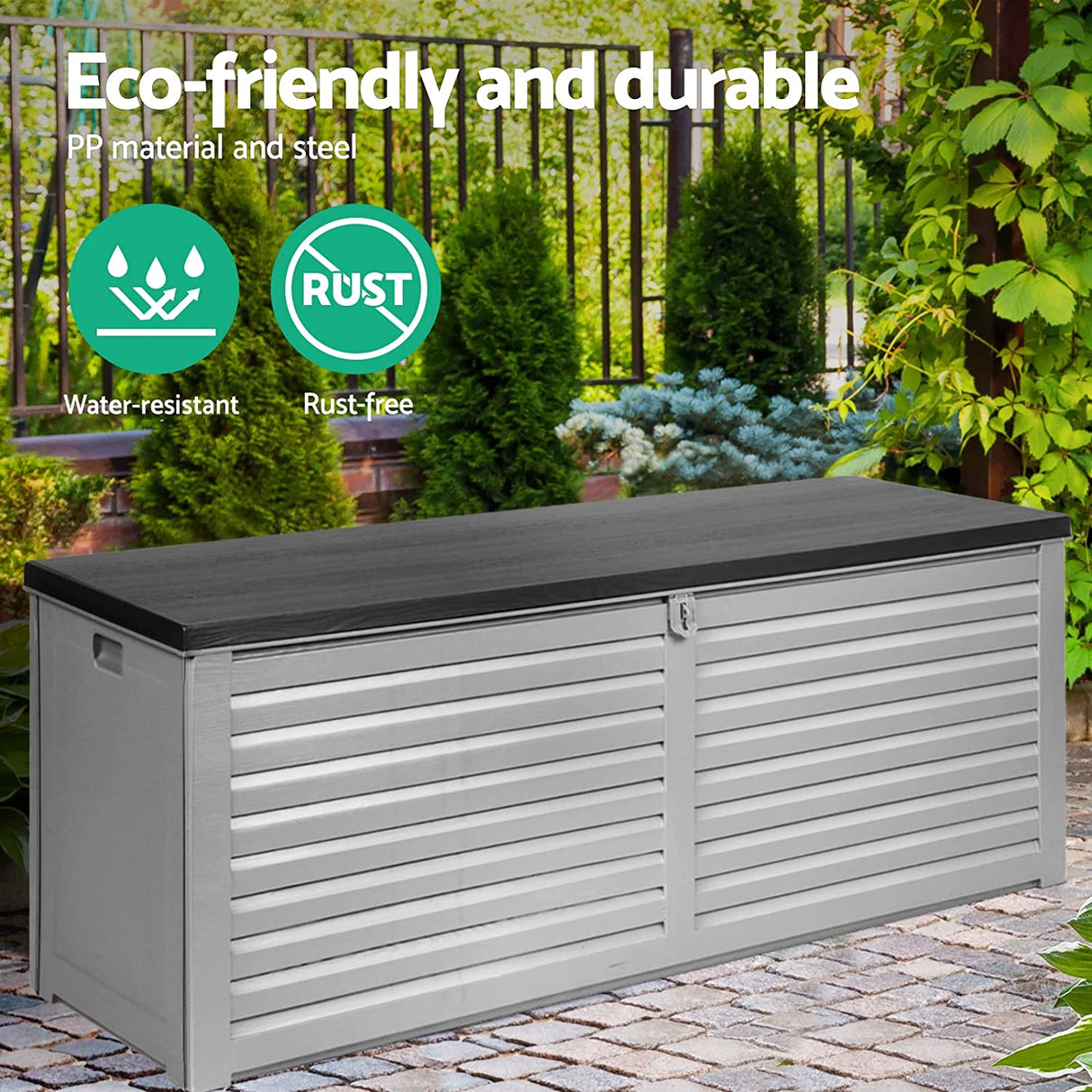 Gardeon Outdoor Storage Box Bench Seat Lockable Garden Deck Toy Tool Sheds 390L