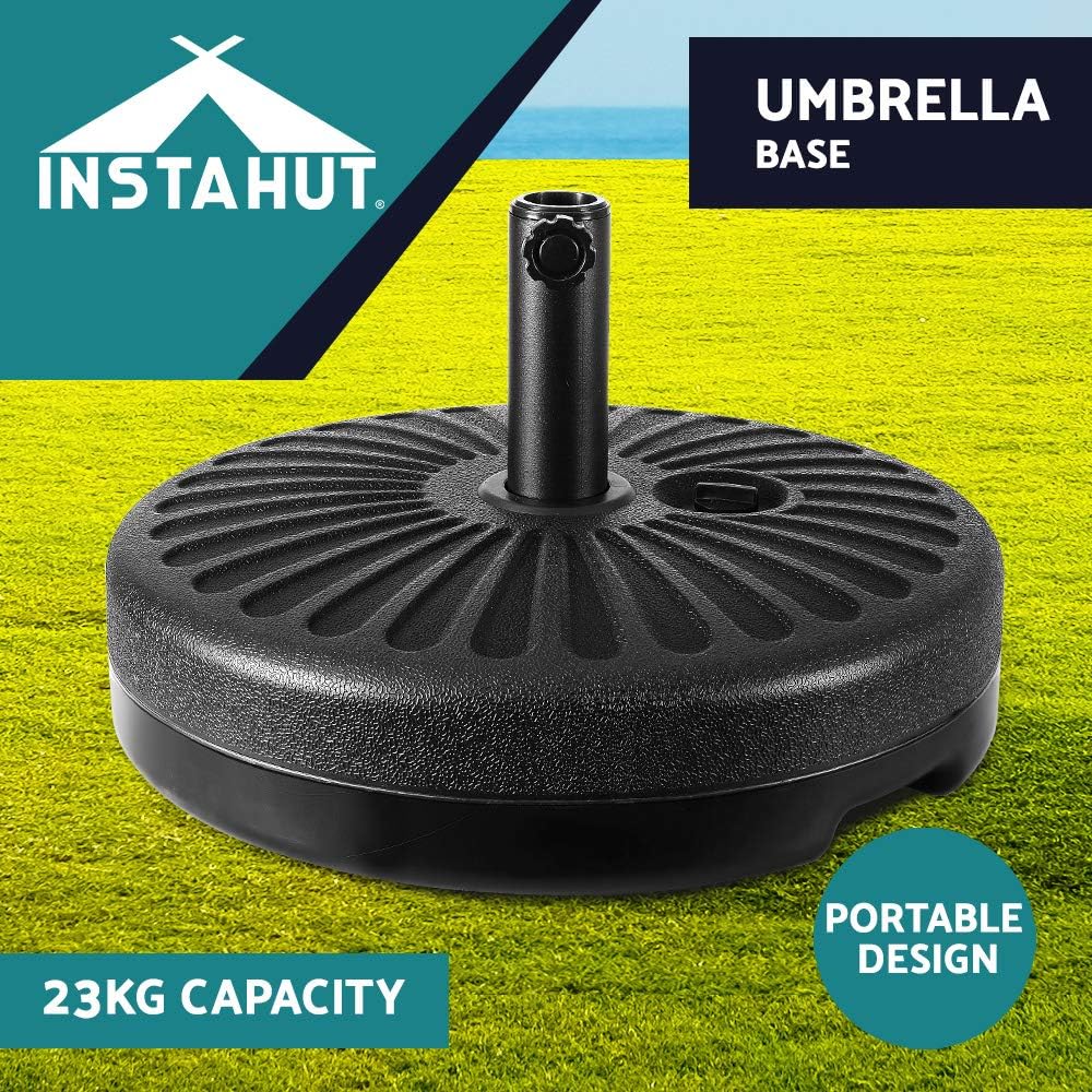 Outdoor Umbrella Base Black Pod Pole Stand Holder, Garden Beach Patio Offset Sun Home, 23kg Capacity Filled with Sand or Water 51x12cm