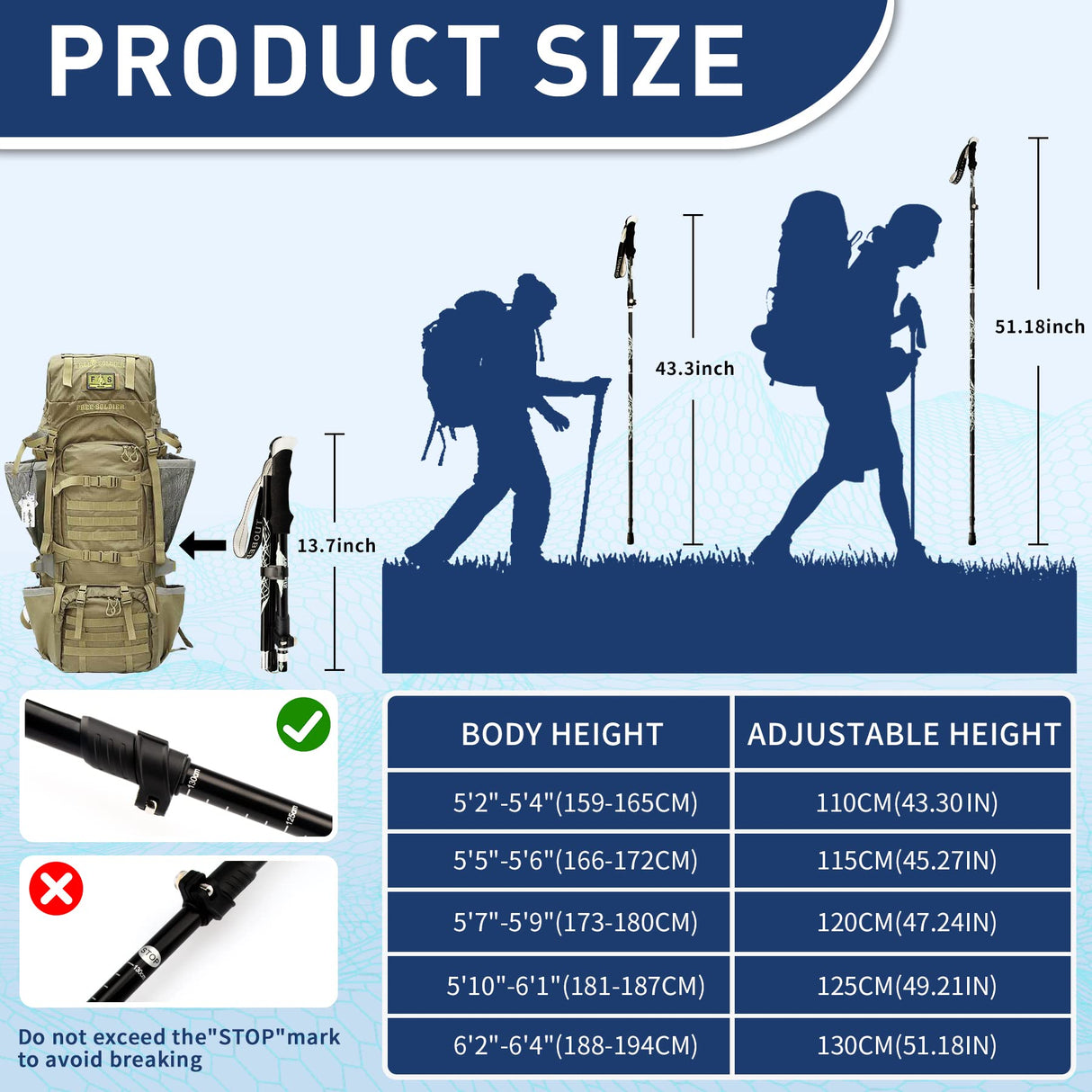 Collapsible Trekking Pole - Adjustable,Aluminum,Lightweight,Ultralight Hiking Pole for Climbing Camping Backpacking Walking Men Women