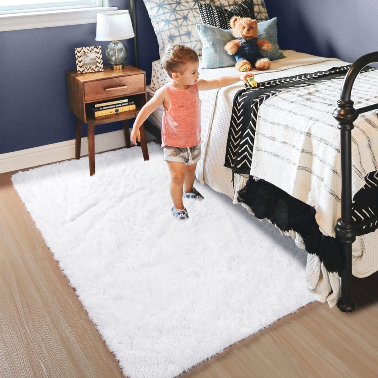 White Soft Area Rug for Bedroom,5x8.6,Fluffy Rugs,Shag Carpet for Living Room,Fuzzy Rug for Kids Baby Room,Furry Rug for Girls Boys Room,Large Anti-Slip Rug,White Carpet,Home Decor,Bedside Rug