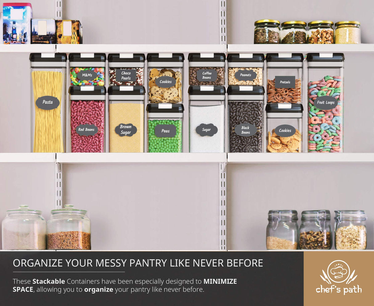 Airtight Food Storage Container Set - 7 PC Set - Chalkboard Labels & Marker - Kitchen & Pantry Containers - BPA-Free - Clear Plastic Canisters with Improved Durable Lids