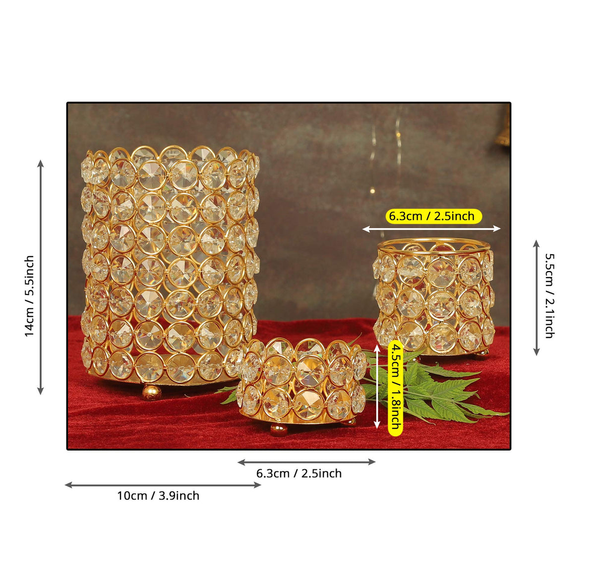 Tied Ribbons Crystal Tealight Candle Holder for Home Décor for Formal Events,Wedding,Church,Holiday, Halloween Candle Holders Elegant Decoration Piece for Table (Pack of 3)