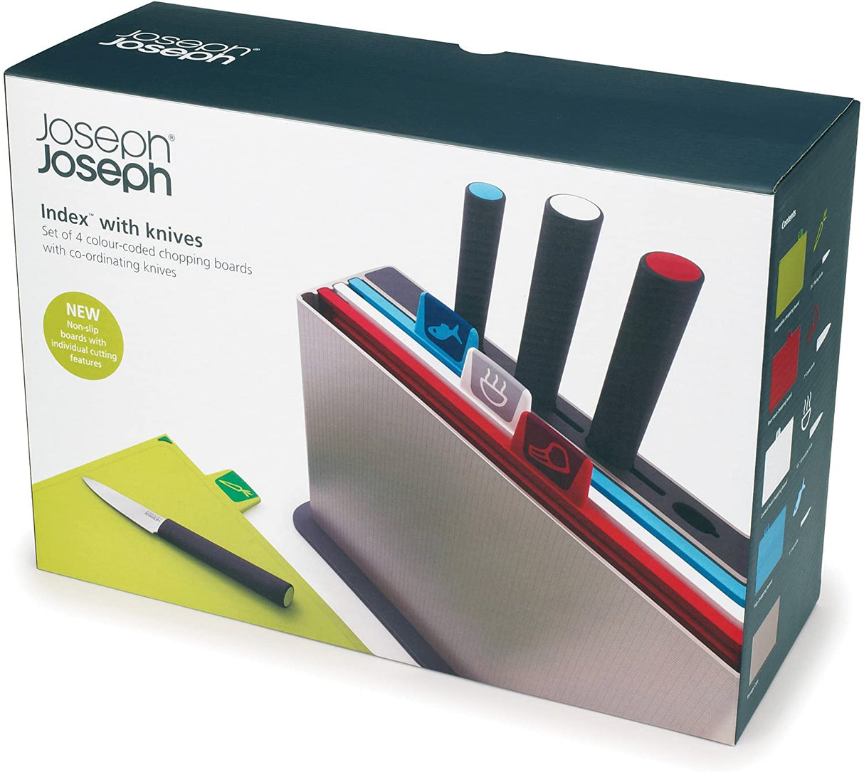 Cutting Board Set with 4 Matching Knives and Storage Case