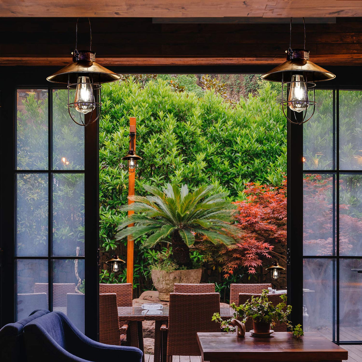 Solar Lantern Outdoor Hanging Light Metal Solar Lamp with Warm White Edison Bulb Design for Garden Yard Patio Porch Decor(Copper)