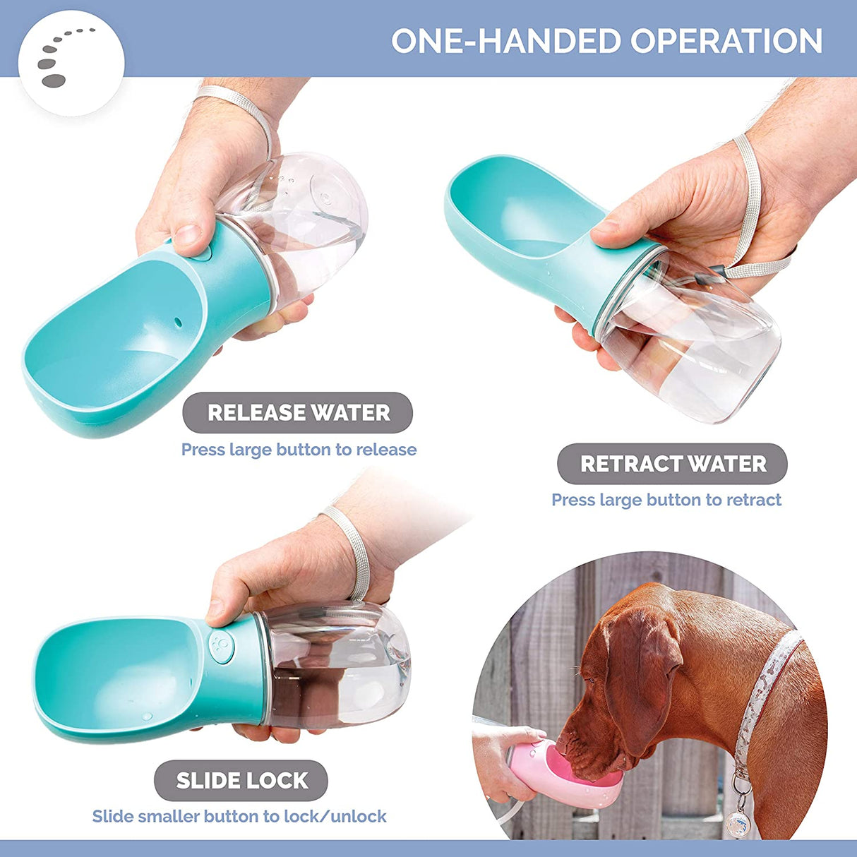 Dog Water Bottle for Walking Hiking Camping Beach Outdoor Travel Lead Leash Accessory Puppy Dogs Pets Drink Alternative to Pet Collapsible Bowl Small (350ml (S/M) Blue)