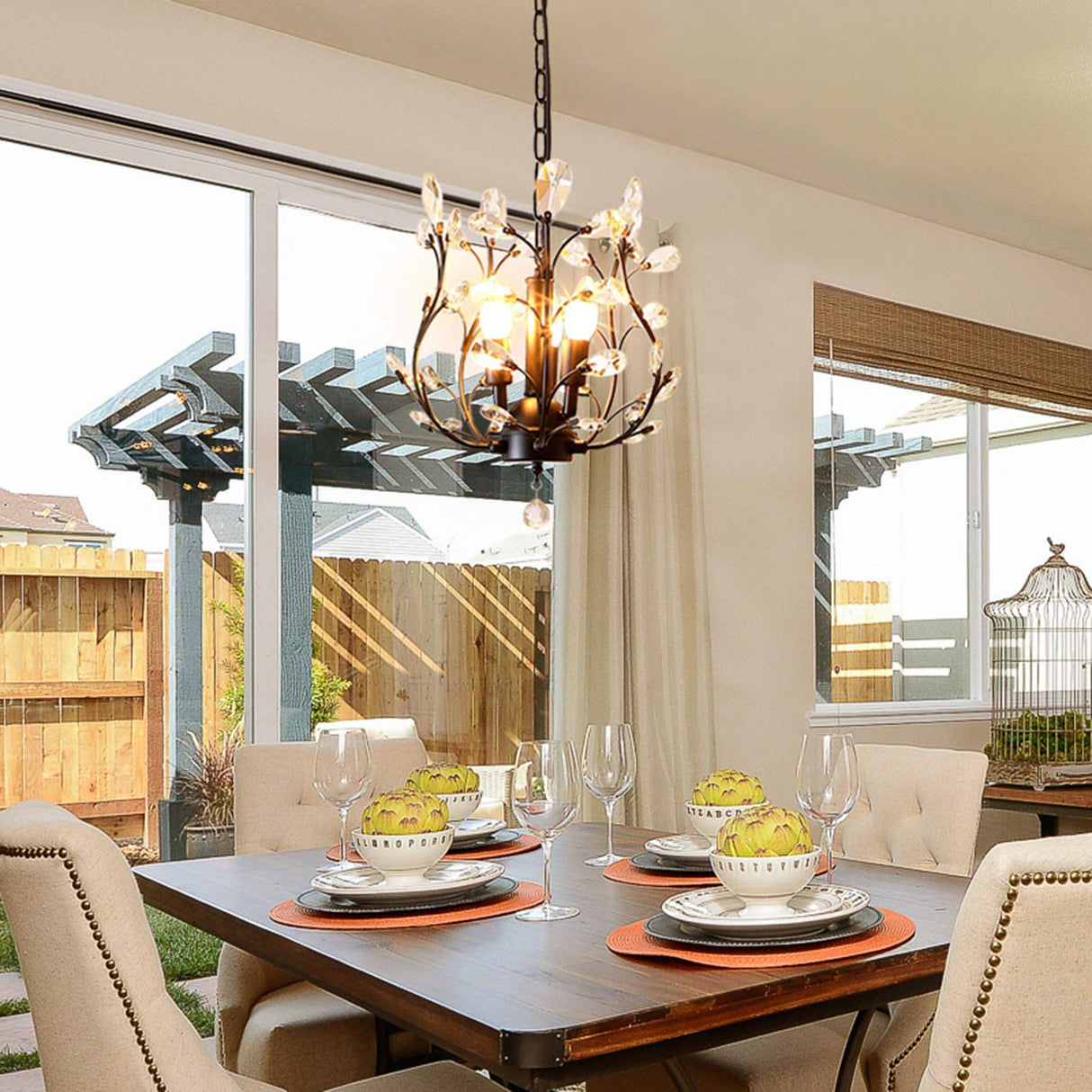 Vintage K9 Clear Crystal Chandeliers,Ceiling Lighting,Pendant Lighting Flush Mounted Fixture with 3 Light for Living Room Dinning Room Restaurant Porch Hallway