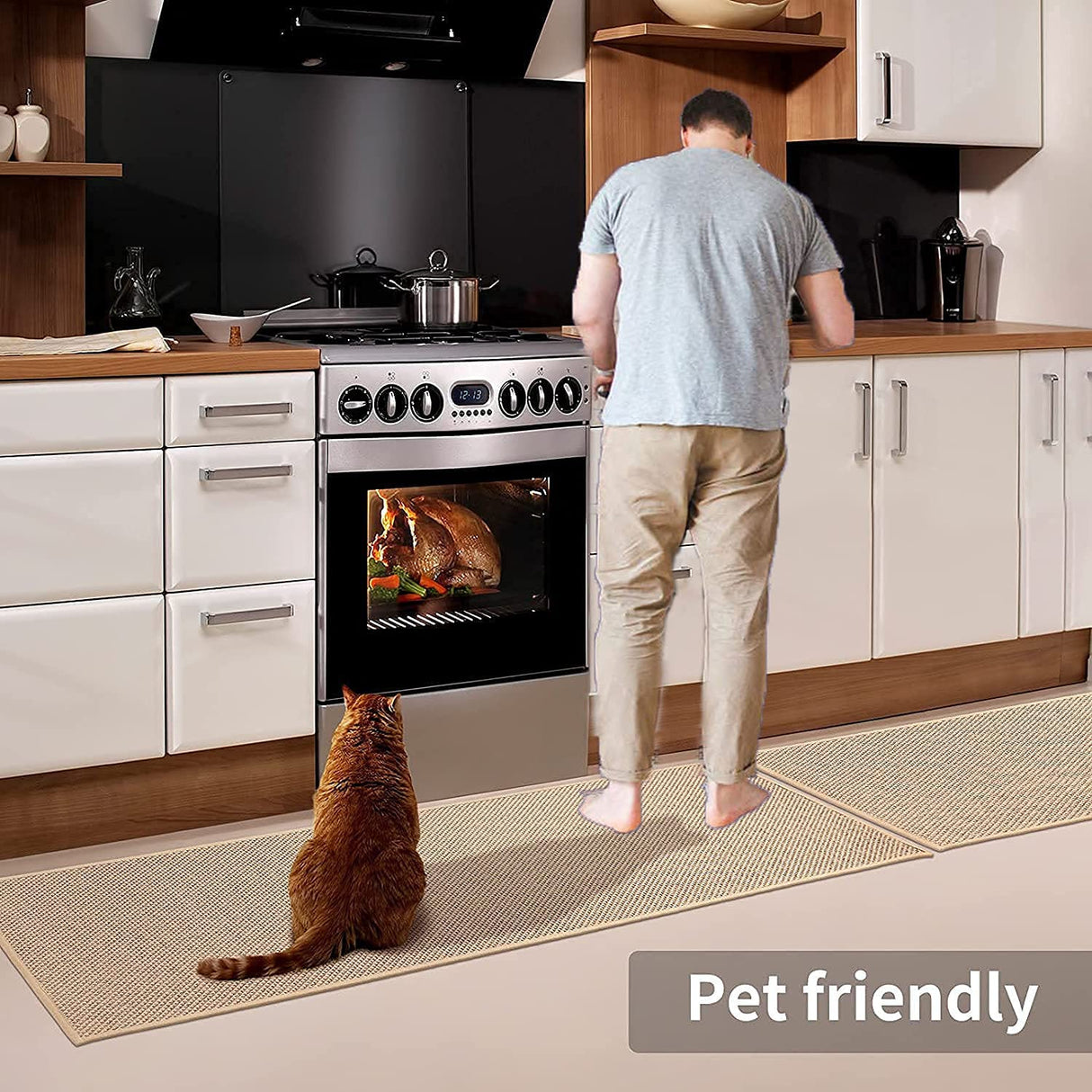 Kitchen Floor Mats, Sink Kitchen Absorbent Rugs and Mats, Non-Skid Kitchen Mat, Standing Mat Washable (44X75cm (17"x29"), Oats)