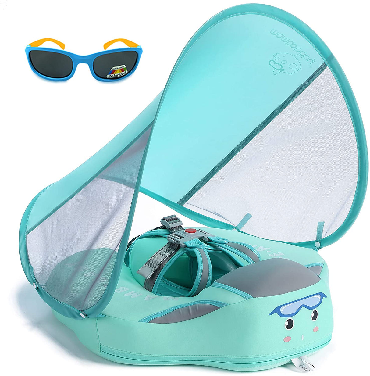 Baby Swim Float With Canopy, Non-Inflatable Solid Baby Float, Upgrade Soft Skin-friendly Fabric, With Adjustable Safety Strap, Material Infant Swim Float for Boys and Girls Compatible 13-40 Pounds Infant/Baby/Toddler