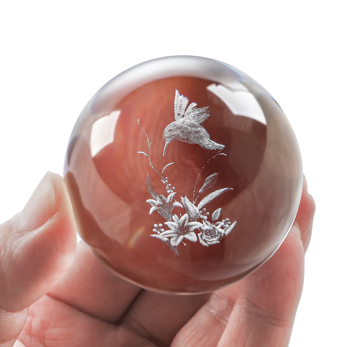 3D Laser Hummingbird Crystal Ball Paperweight Figurines Glass Crystal Ball with Stand Gift 60mm