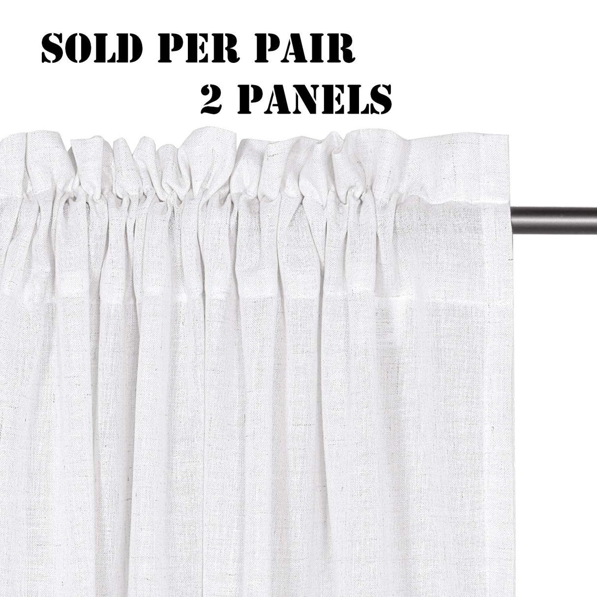 Natural Rich Linen Curtains Semi Sheer for Bedroom/Living Room | Rod Pocket Textured Window Curtain Drapes Privacy Added Soft Curtains, White, Sold Pair, Each Piece 132cm x 243cm