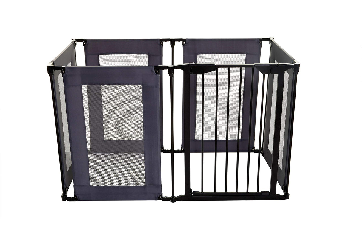 Dreambaby Brooklyn Converta 3-in-1 Play-Pen Baby Safety Gate - with 6 Configurable Mesh Sides Panels - Fireguard & Room Divider - Fits Opening up to 3.8m Wide & 74cm Tall - Black - Model F2031BB