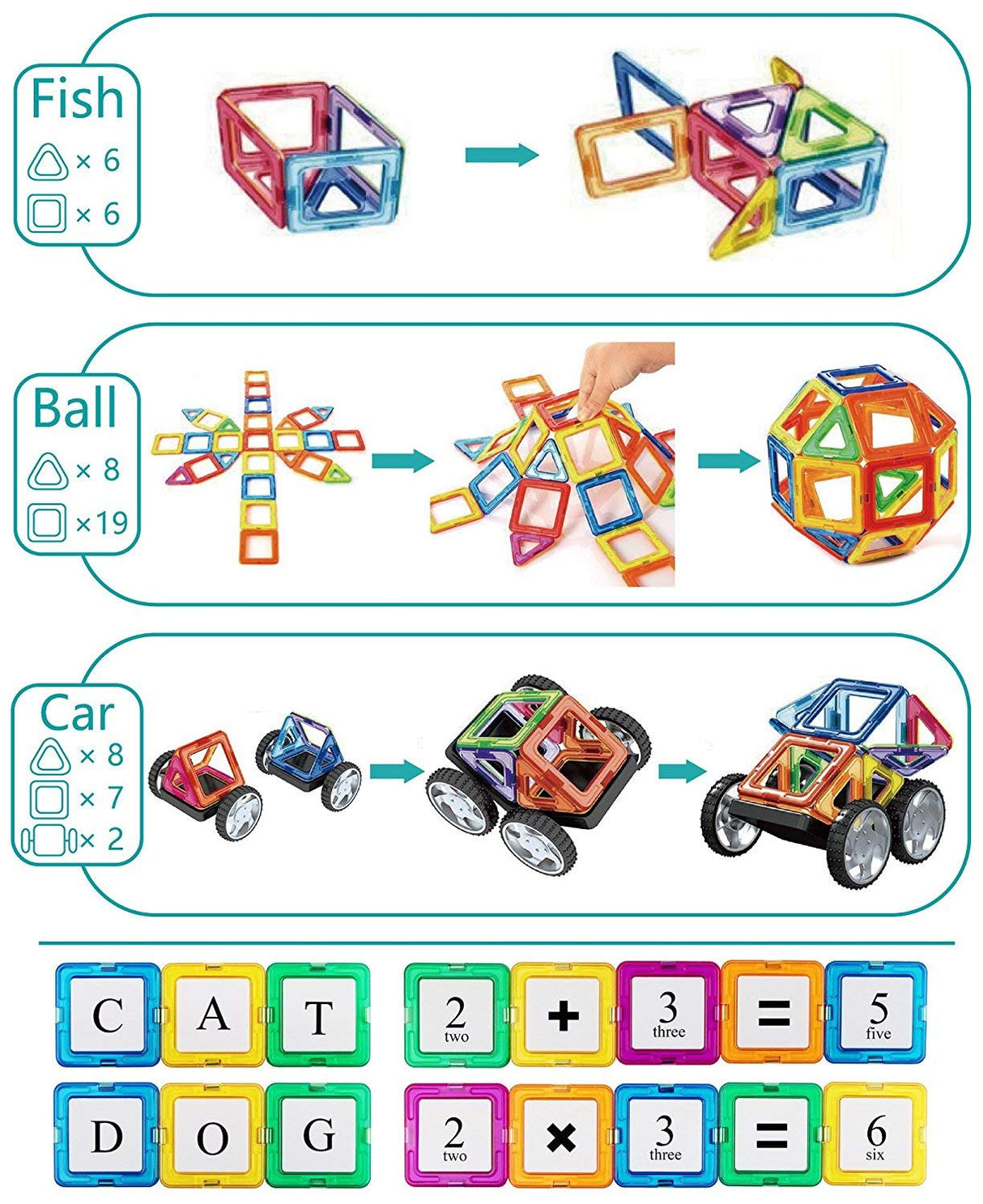 108pcs Magnetic Tiles Building Blocks Set, Preschool Educational Construction Kit DIY Creative 3D Magnetic Toys Best Boys Girls Kids Toddlers Children