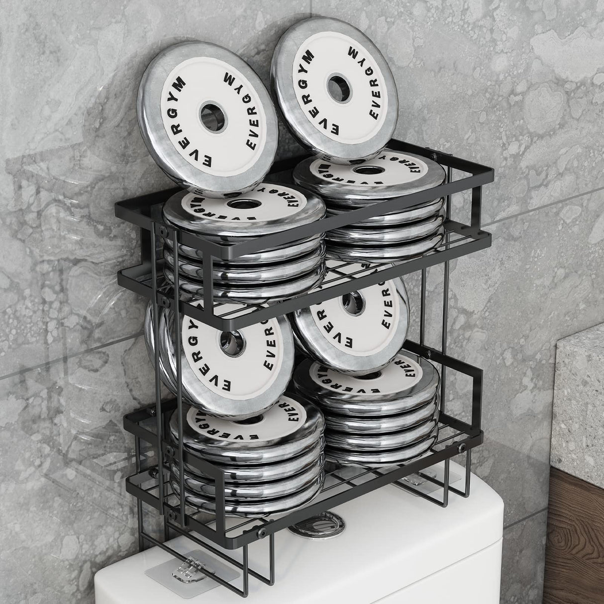 2-Tier Bathroom Over The Toilet Storage Shelf, Bathroom Storage Organizer with Toilet Paper Holder, Space Saver,Black