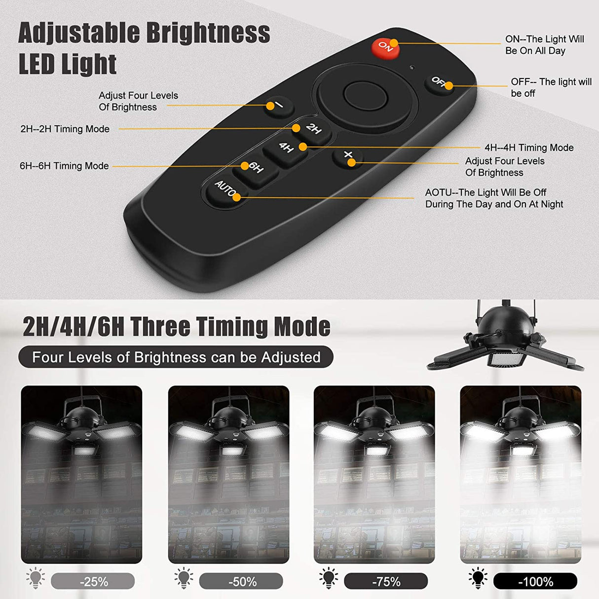 Solar Pendant Lights Outdoor Indoor 800LM 60LED Solar Powered Shed Light 3 Leaf Adjustable Solar Security Lights with Remote for Home Garage Garden Barn Tent