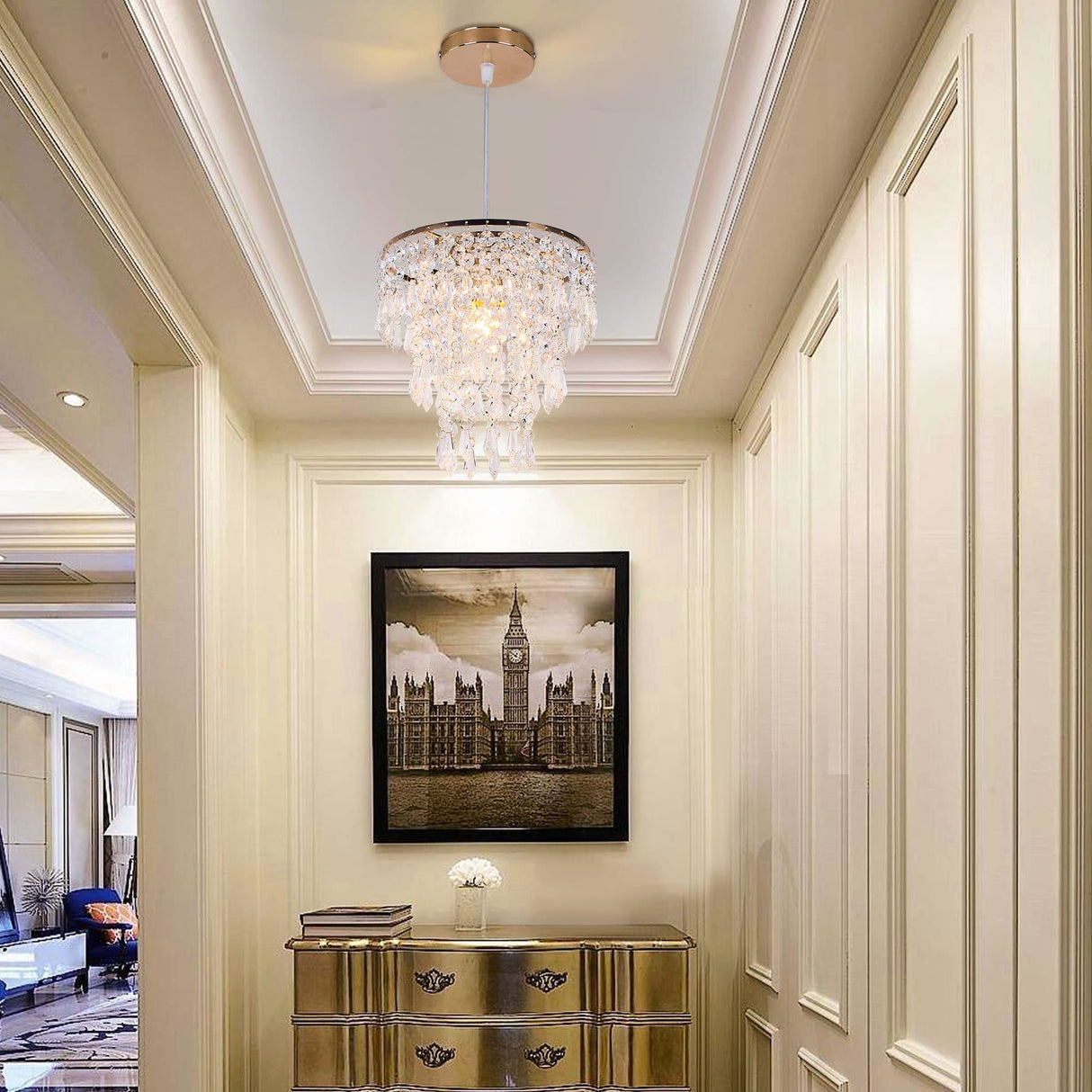 Mini Crystal Chandelier Pendant Ceiling Light Fitting Hallway Lights Ceiling Light Crystal Raindrop Chandelier for Bedroom Living Room Dining Room