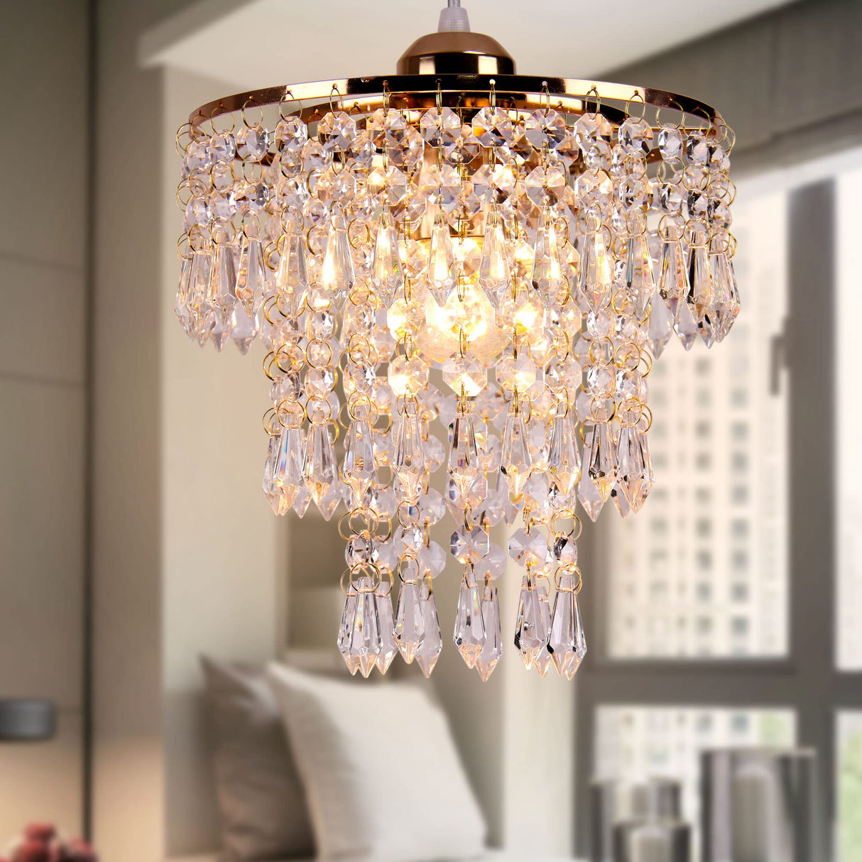 Mini Crystal Chandelier Pendant Ceiling Light Fitting Hallway Lights Ceiling Light Crystal Raindrop Chandelier for Bedroom Living Room Dining Room