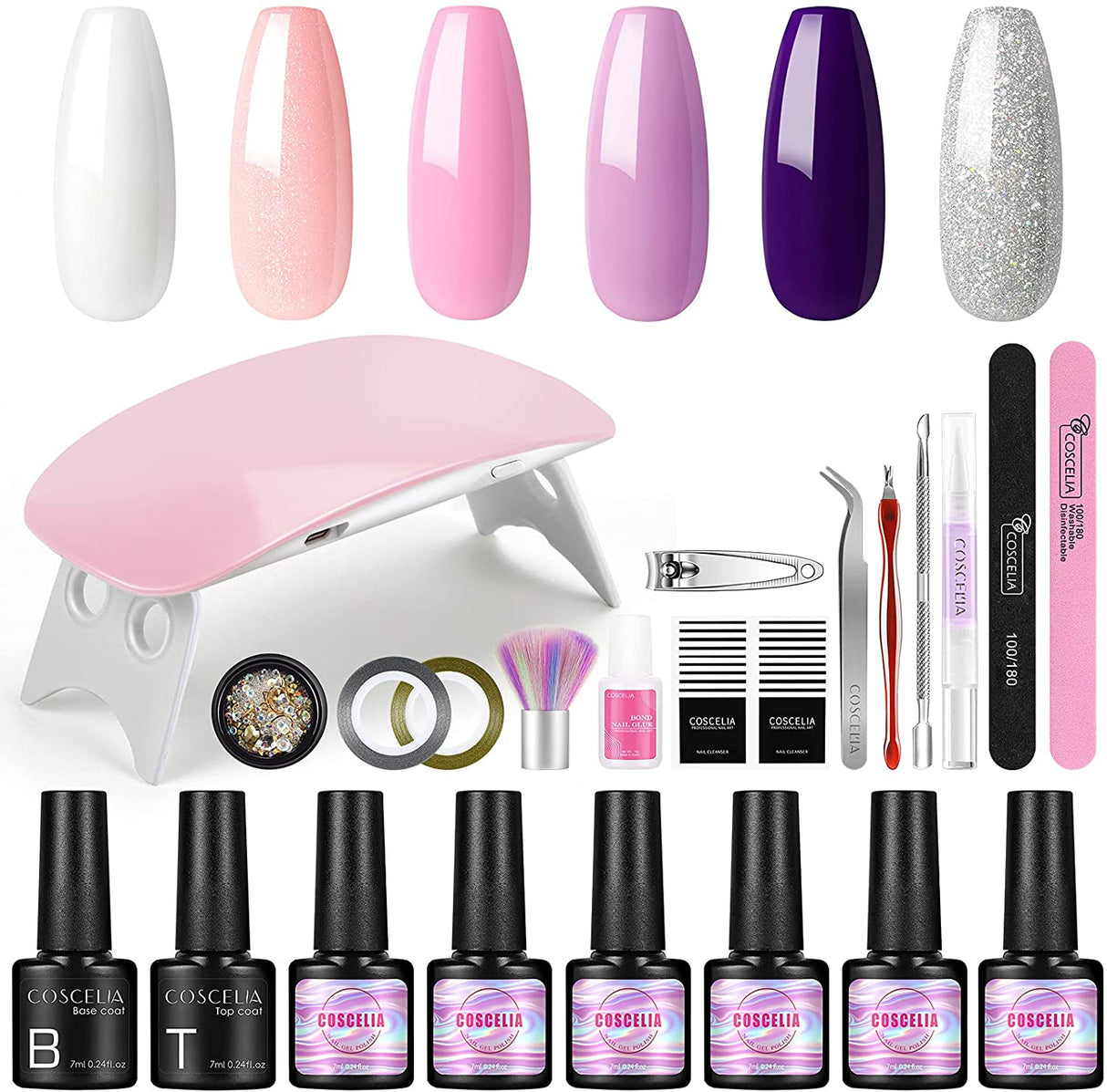 Gel Nail Polish Kit with UV Light Starter Kit 6 Colors Soak Off 7ml Gel Nail Polish Set with Base and Top Coat 6W Protable UV LED Lamp for Nails Nail Art Decorations Manicure Tools Set for Home DIY Nail Salon