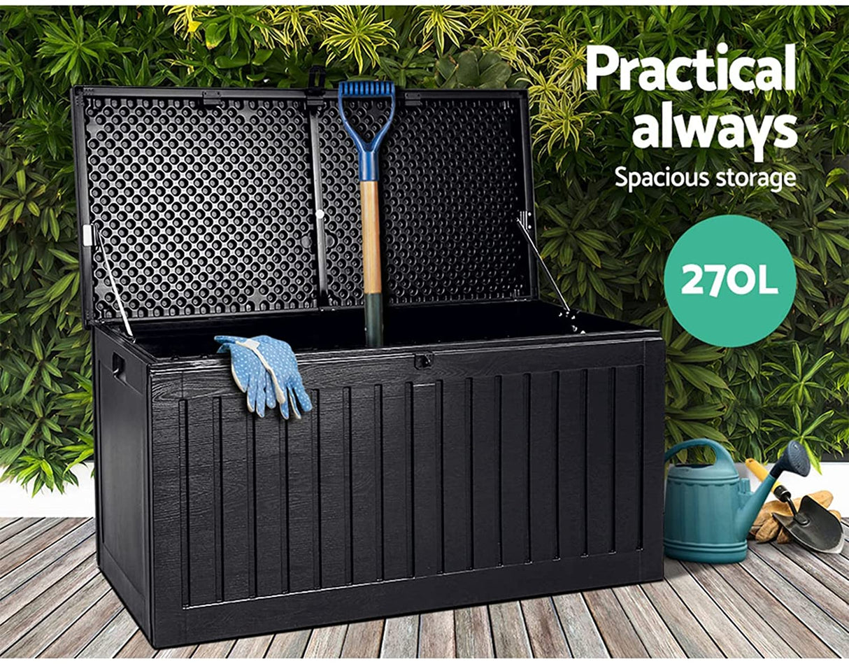 Gardeon Outdoor Storage Box Container Garden Toy Indoor Tool Chest Sheds 270L All Black