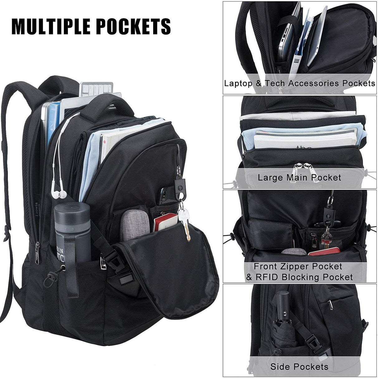 Travel Laptop Backpack Water Resistant Business Backpack USB Charging Port Computer Backpack Men Women College School Bag Fit 16 inch Laptops… (Black)