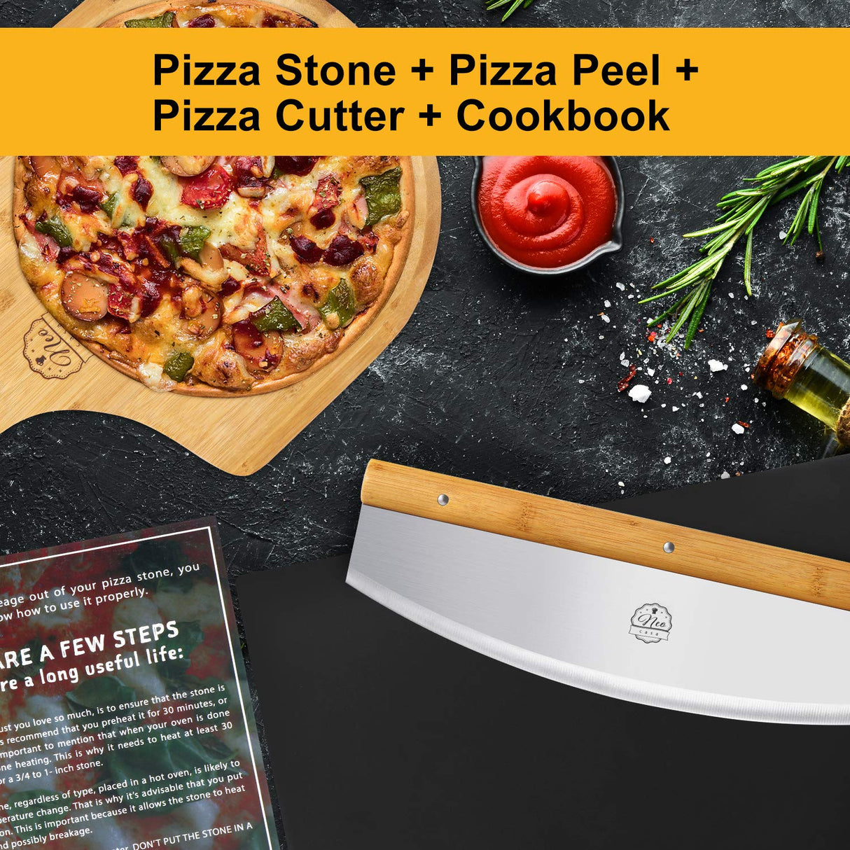 Black Ceramic Pizza Stone Pan Set