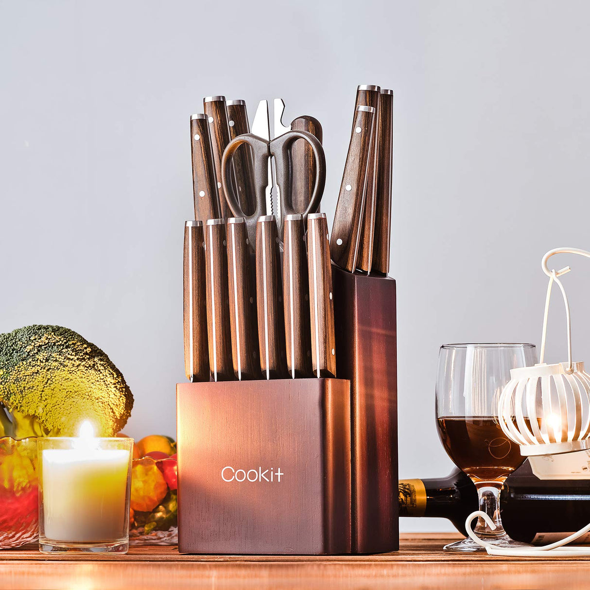 15 Piece Kitchen Knife Sets with Block