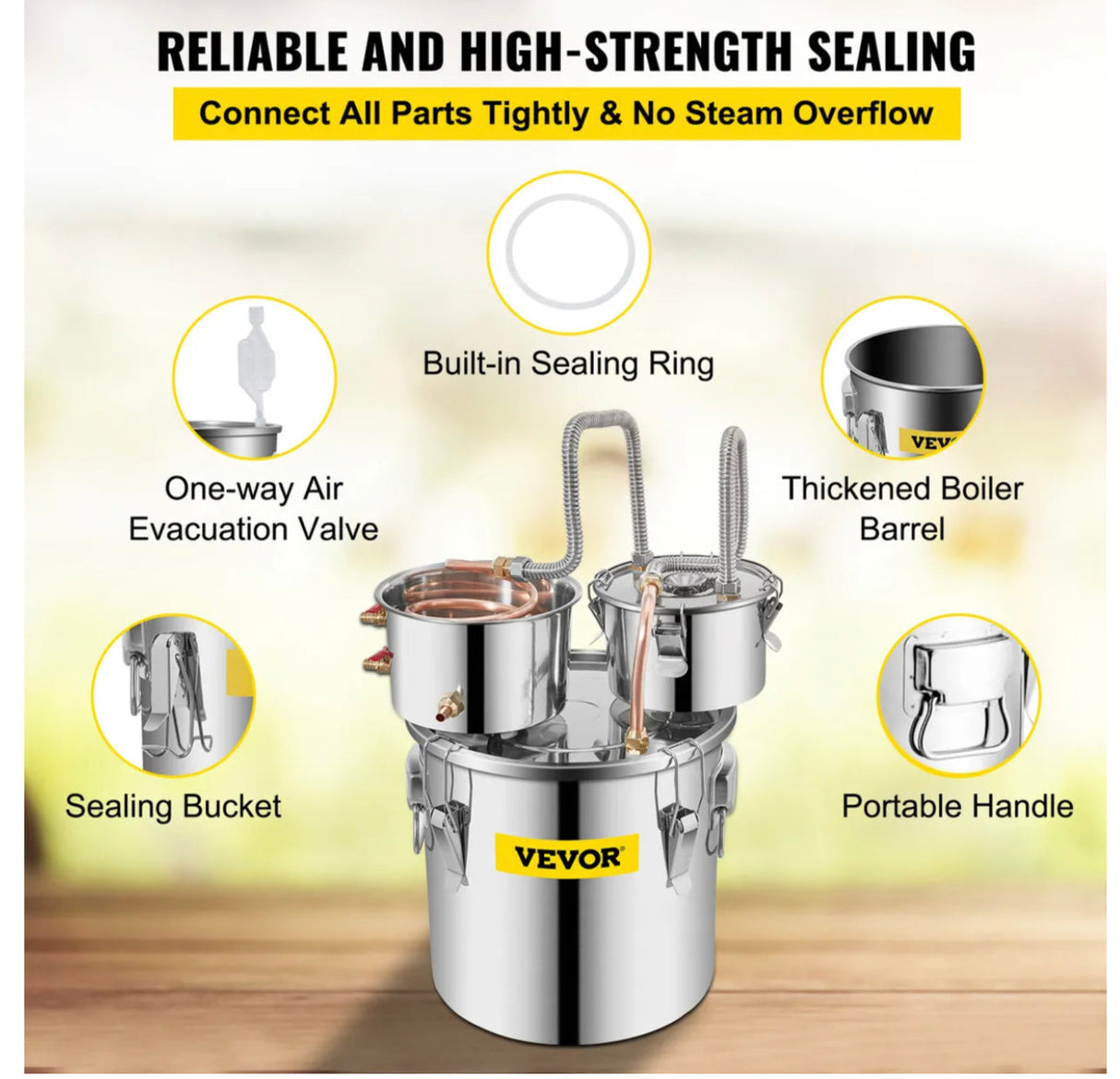 3 Pots 5Gal 19L Alcohol Distiller Copper Alcohol Still Boiler Spirits Brew Kit