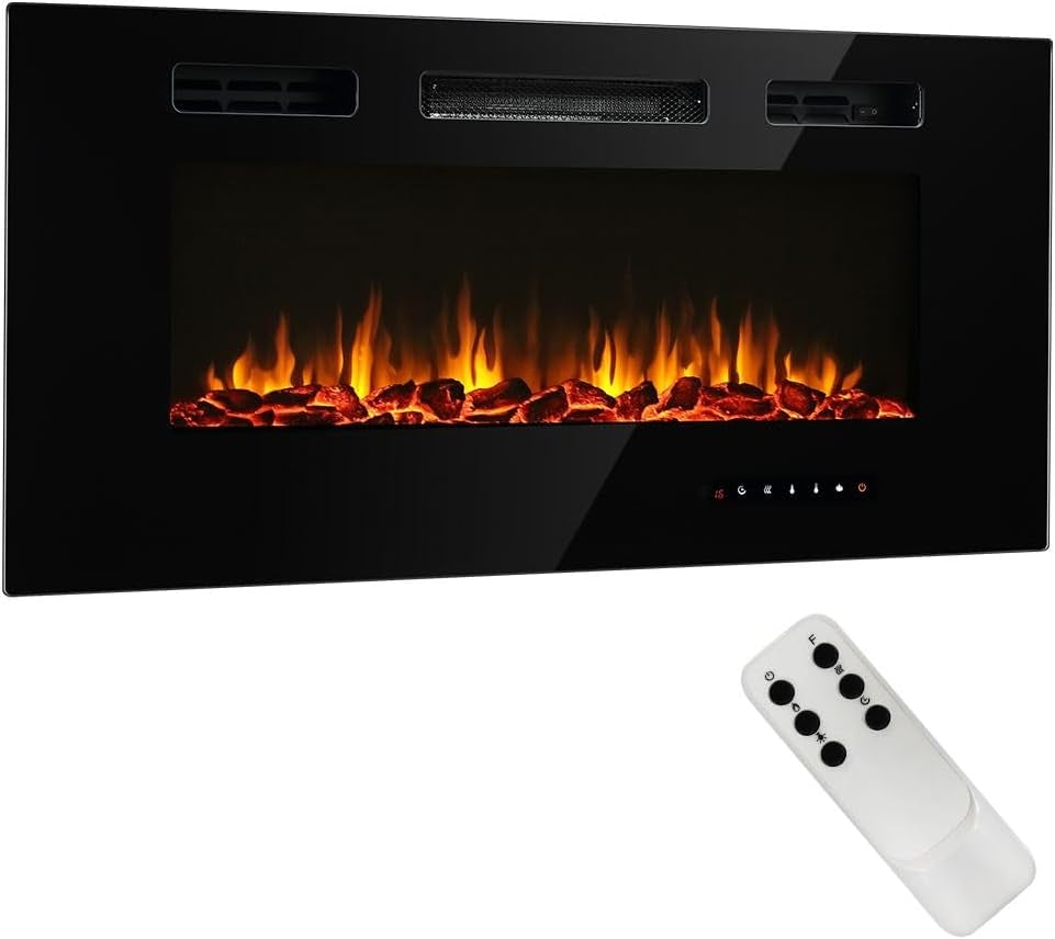 2-in-1 40 Inch Wall Recessed Mounted Electric Fireplace Heater 900/1800W w/5 Flame Settings