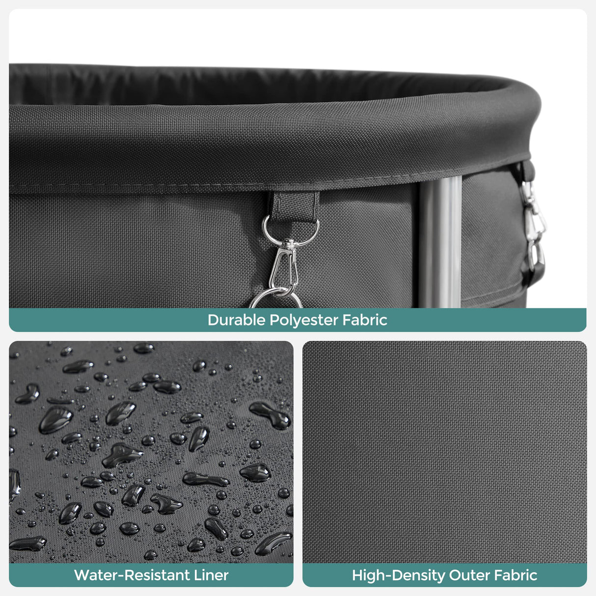 Laundry Basket with Wheels, Rolling Laundry Hamper, Round Laundry Cart with Steel Frame and Removable Bag, 4 Casters and 2 Brakes, Black and Silver URLS001B01