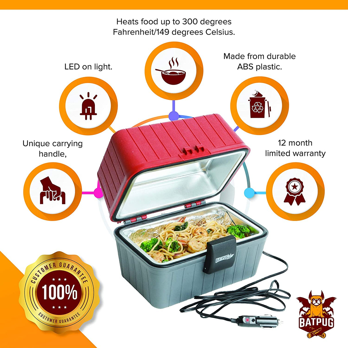 Portable Food Warmer 12 Volt - with Built in LED Light