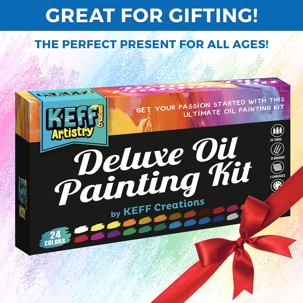 Oil Paint Set for Adults and Kids - Oil Painting Art Kits Supplies with Oil Based Paints, Stretched Canvas, Table Easel, Brushes, Palette, Knives and Paper Pad