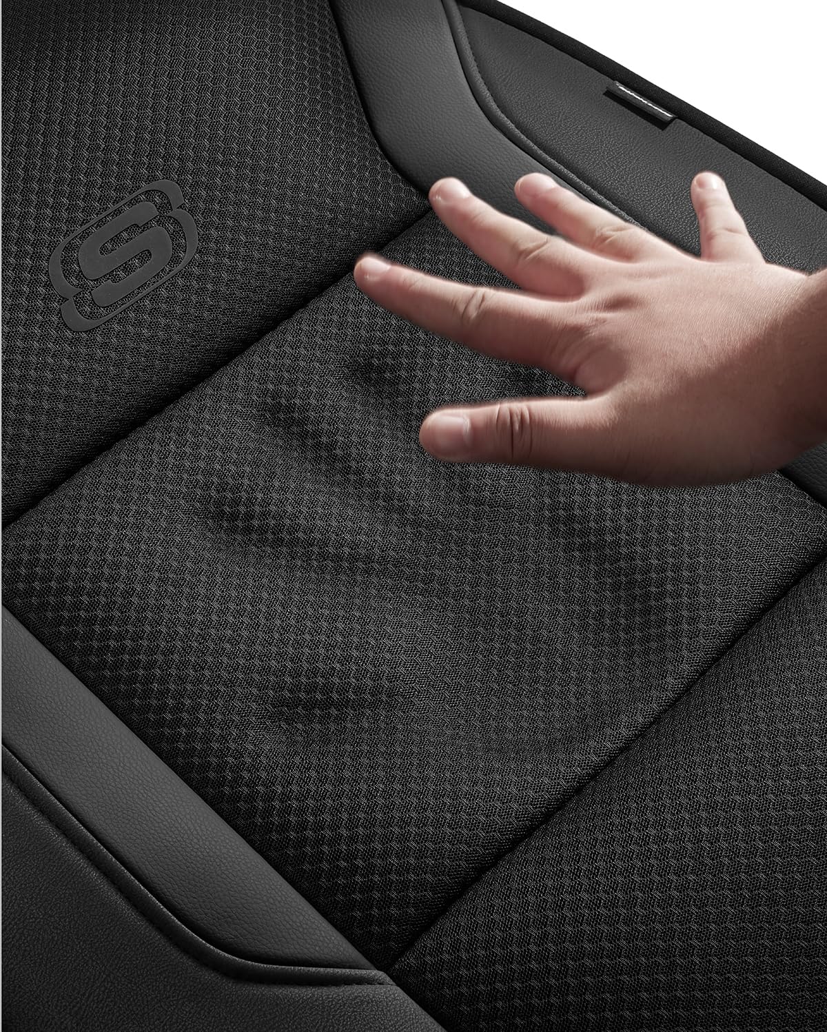Memory Foam Car Seat Covers, Leather & Mesh Thick Protection, Black Front Cover, Airbag Compatible, Automotive Comfort & Protection for Most Cars, Trucks, SUVs, Black & Memory Foam (SK01055)