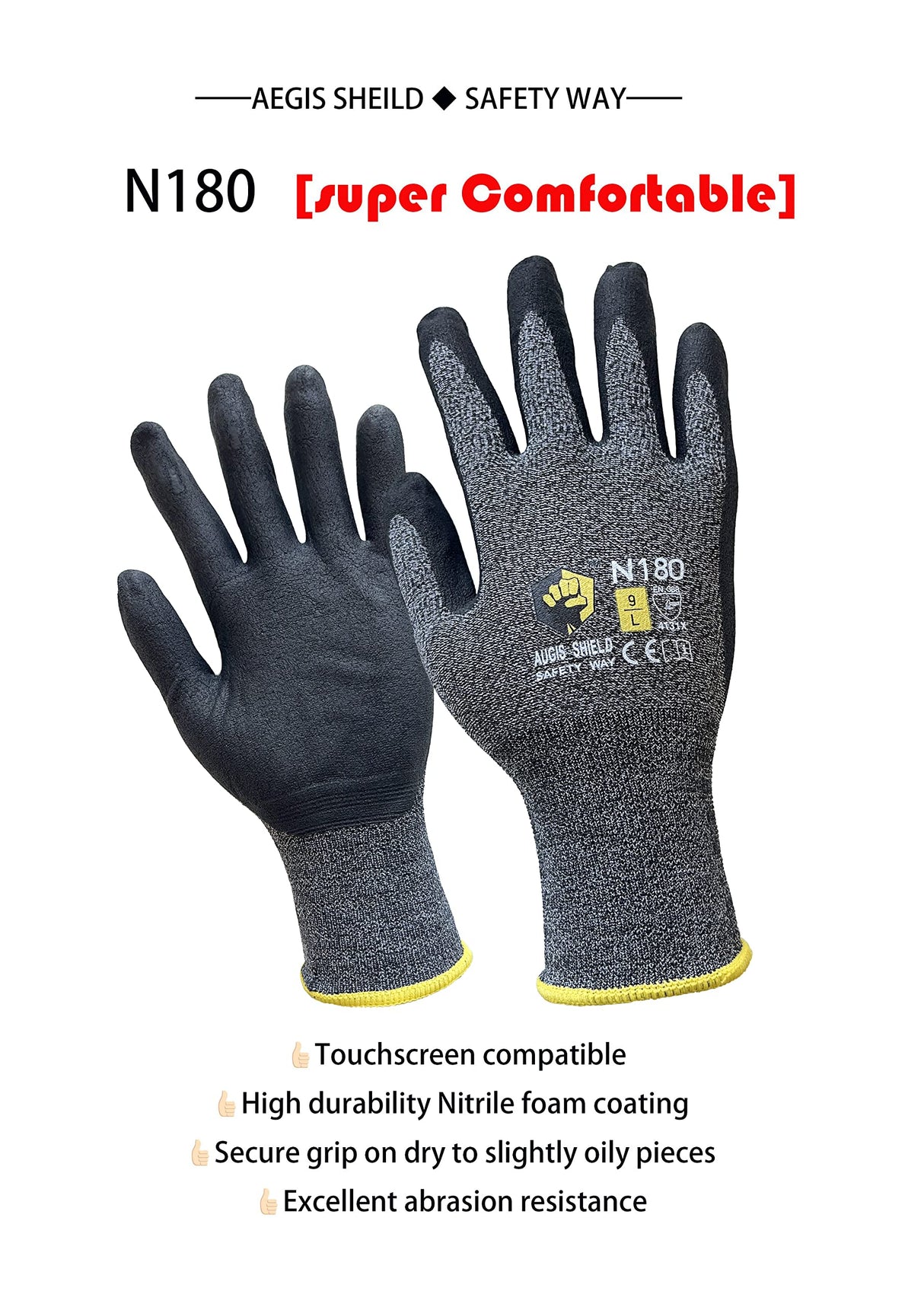 12 Pairs Micro-foam Nitrile Coated Work Gloves, Ideal for General Purpose, Automotive, Construction, Home Improvement (Touchscreen Compatible)