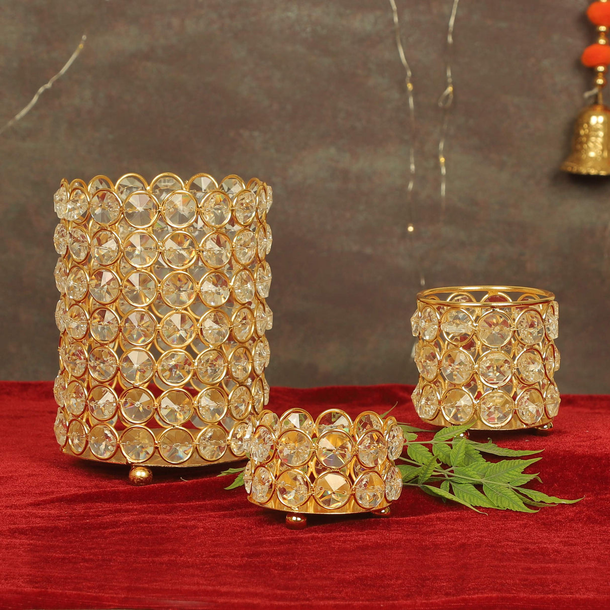 Tied Ribbons Crystal Tealight Candle Holder for Home Décor for Formal Events,Wedding,Church,Holiday, Halloween Candle Holders Elegant Decoration Piece for Table (Pack of 3)