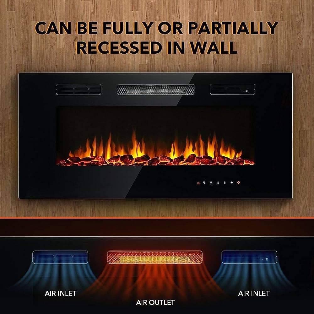 2-in-1 40 Inch Wall Recessed Mounted Electric Fireplace Heater 900/1800W w/5 Flame Settings
