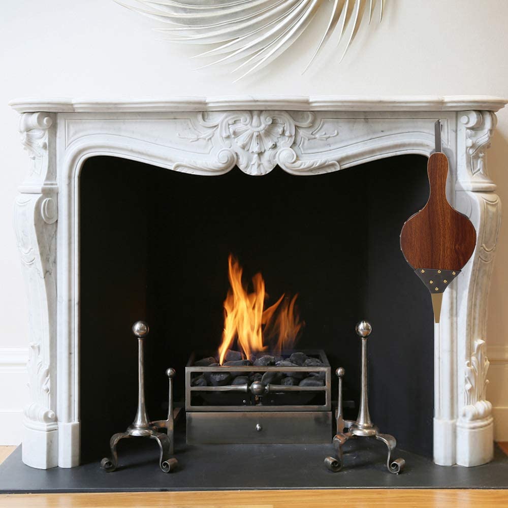 Fireplace Bellows 17"x7.5" Large Wood Air Blower Cast Nozzle for Outdoor Camping BBQ Grill Chimney Hand Bellow Pump Pit Barbeque Fire Tools Accessories with Hanging Strap