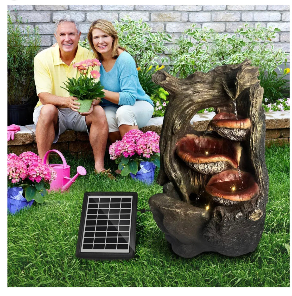 Garden Features Solar Powered Outdoor Water Fountain Bird Bath w/LED Light