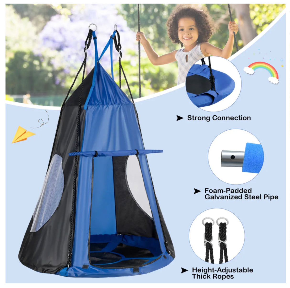 Kids Hanging Tent Tree Swing 2 IN 1 Outdoor Hammock Nest Pod Chair 100cm