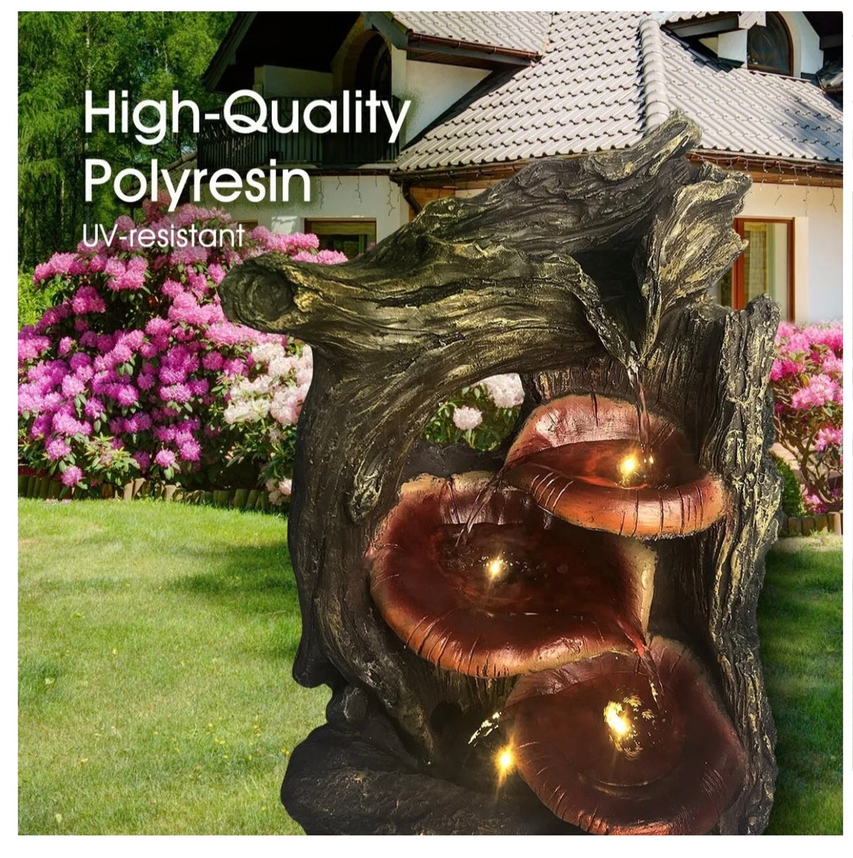 Garden Features Solar Powered Outdoor Water Fountain Bird Bath w/LED Light