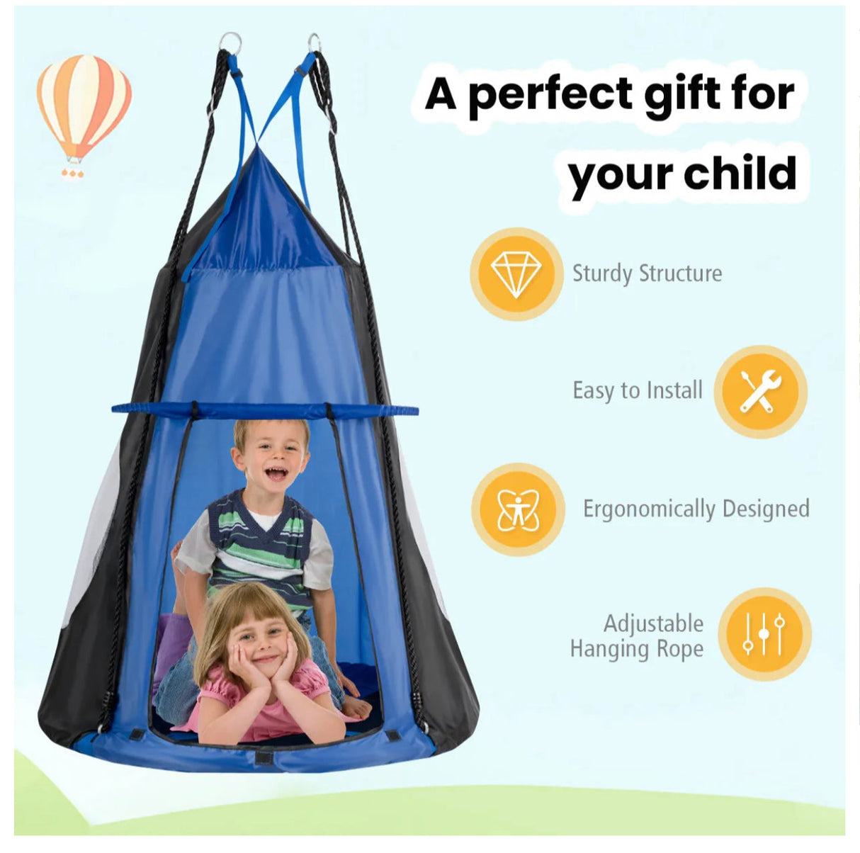 Kids Hanging Tent Tree Swing 2 IN 1 Outdoor Hammock Nest Pod Chair 100cm