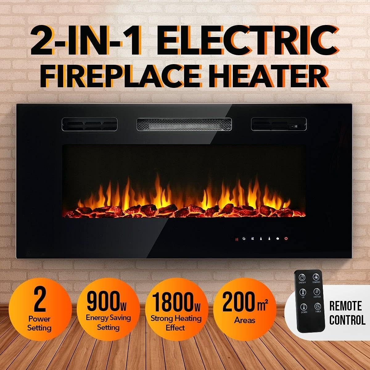 2-in-1 40 Inch Wall Recessed Mounted Electric Fireplace Heater 900/1800W w/5 Flame Settings