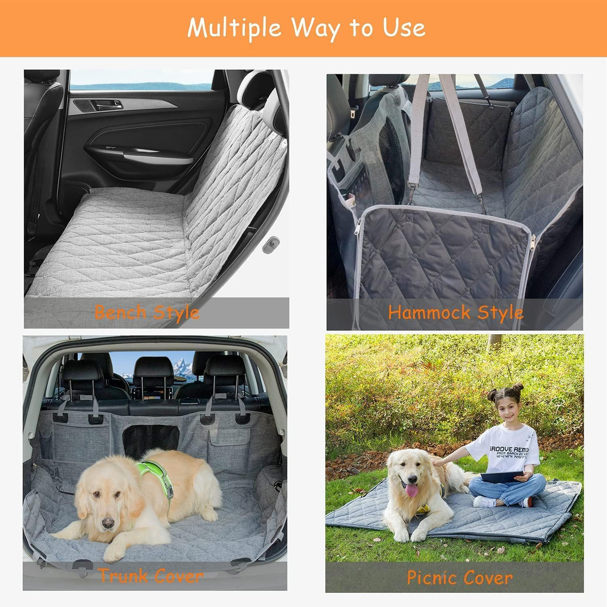 6-in-1 Grey Dog Car Hammock – 137 × 147 cm