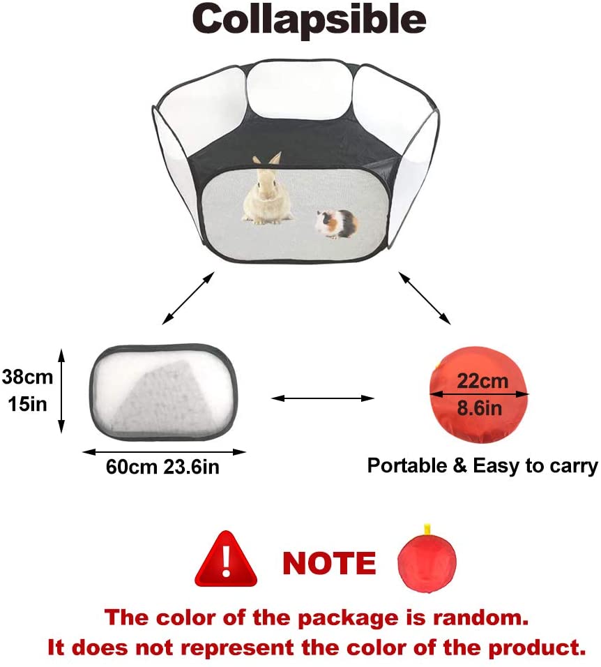 Small Animals C&C Cage Tent, Breathable & Transparent Pet Playpen Pop Open Outdoor/Indoor Exercise Fence, Portable Yard Fence for Guinea Pig, Rabbits, Hamster, Chinchillas and Hedgehogs (Black)