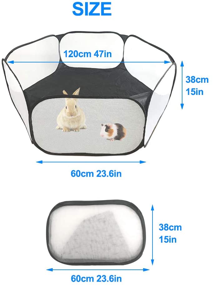 Small Animals C&C Cage Tent, Breathable & Transparent Pet Playpen Pop Open Outdoor/Indoor Exercise Fence, Portable Yard Fence for Guinea Pig, Rabbits, Hamster, Chinchillas and Hedgehogs (Black)