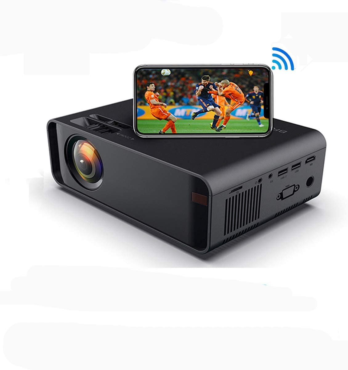 Mini LED Projector Portable 6000 Lumens-WiFi Video Projectors 1080P Full HD For iPhone Samsung Smartphone Wireless Projector HDMI Office Home Theater Movie Connection HDMI/USB/VGA/AV/TF/SD Card (Black)