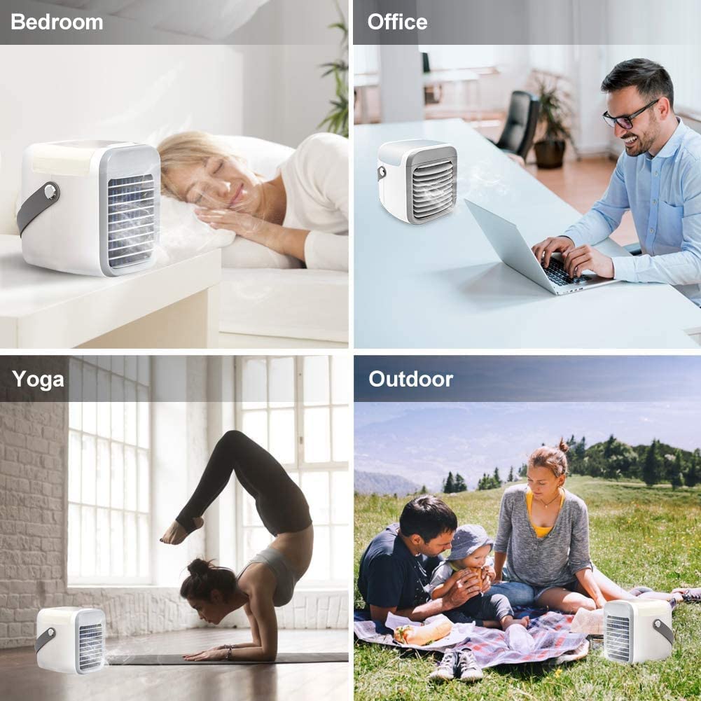 Air Cooler, Personal Water-Cooled Air Conditioner Desktop Water Cooling Fan,with 7 Color Night Ligh, Rechargeable, 3 Wind Speed Adjustable, Humidifier Purifier, Environmental Friendly Air Conditioner, for Summer Home Office Outdoor Camping (Blue)