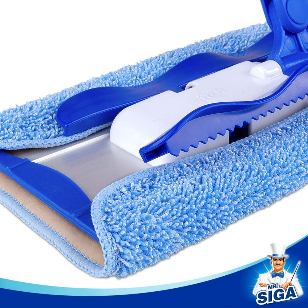 Professional Microfiber Mop, Stainless Steel Handle - Pad Size: 42cm x23cm, 2 Free Microfiber Cloth Refills and 1 Dirt Removal Scrubber included