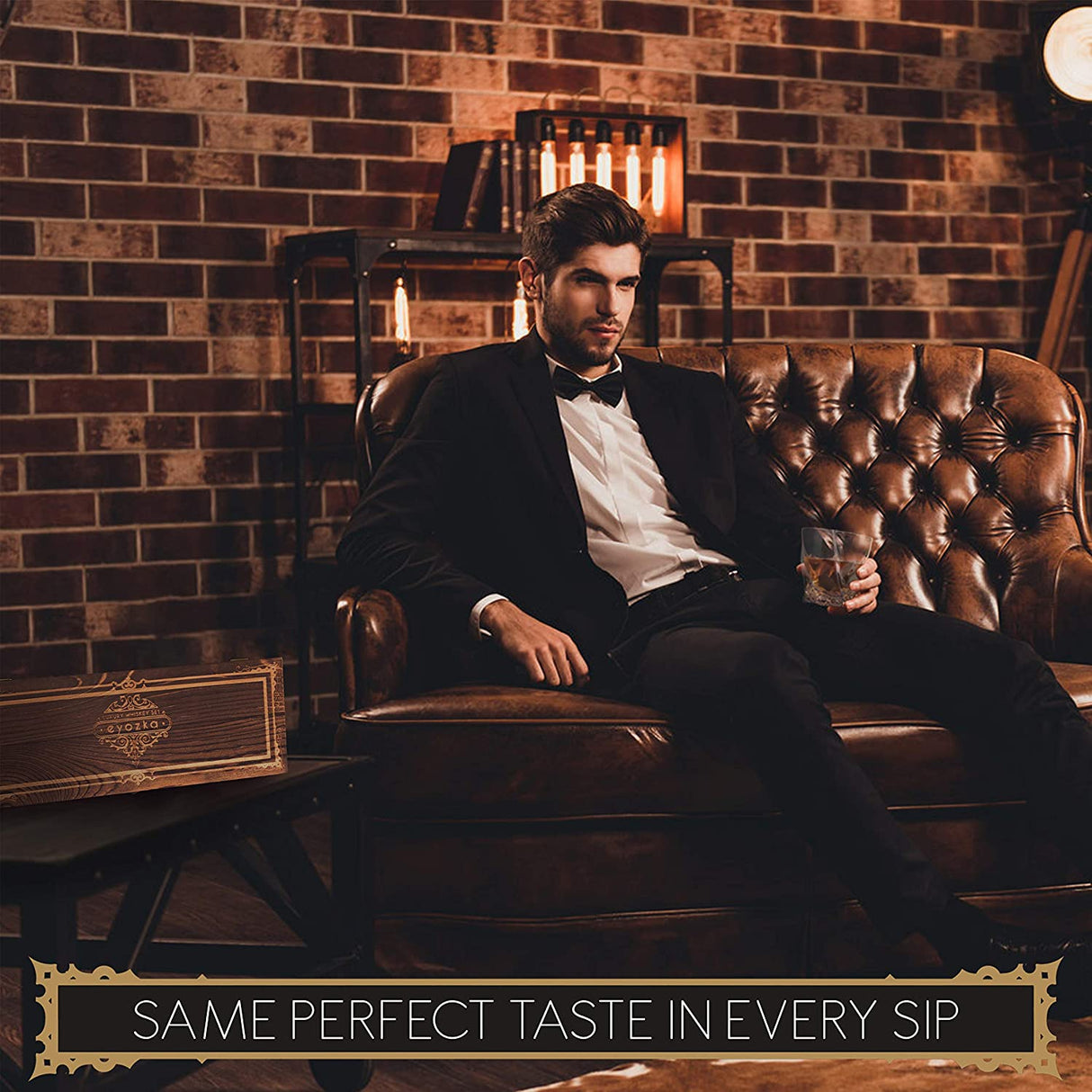 Whiskey Glass Set Gift Box - Cigar Cutter and Whiskey Stones Included - Chilling Stones Gift Set - Scotch Bourbon Glasses Bar Accessories - Reusable Ice Cubes - Unique Gifts for Men